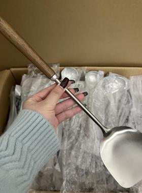 316不锈钢锅铲胡桃木手柄防烫炒铲汤勺食品级家用加厚铲子套装