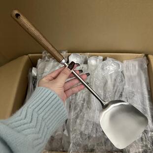 316不锈钢锅铲胡桃木手柄防烫炒铲汤勺食品级家用加厚铲子套装