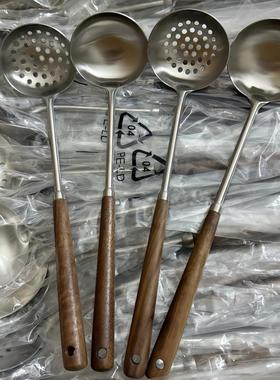 316不锈钢汤勺漏勺胡桃木长柄勺子家用高档盛汤勺厨房火锅汤漏勺