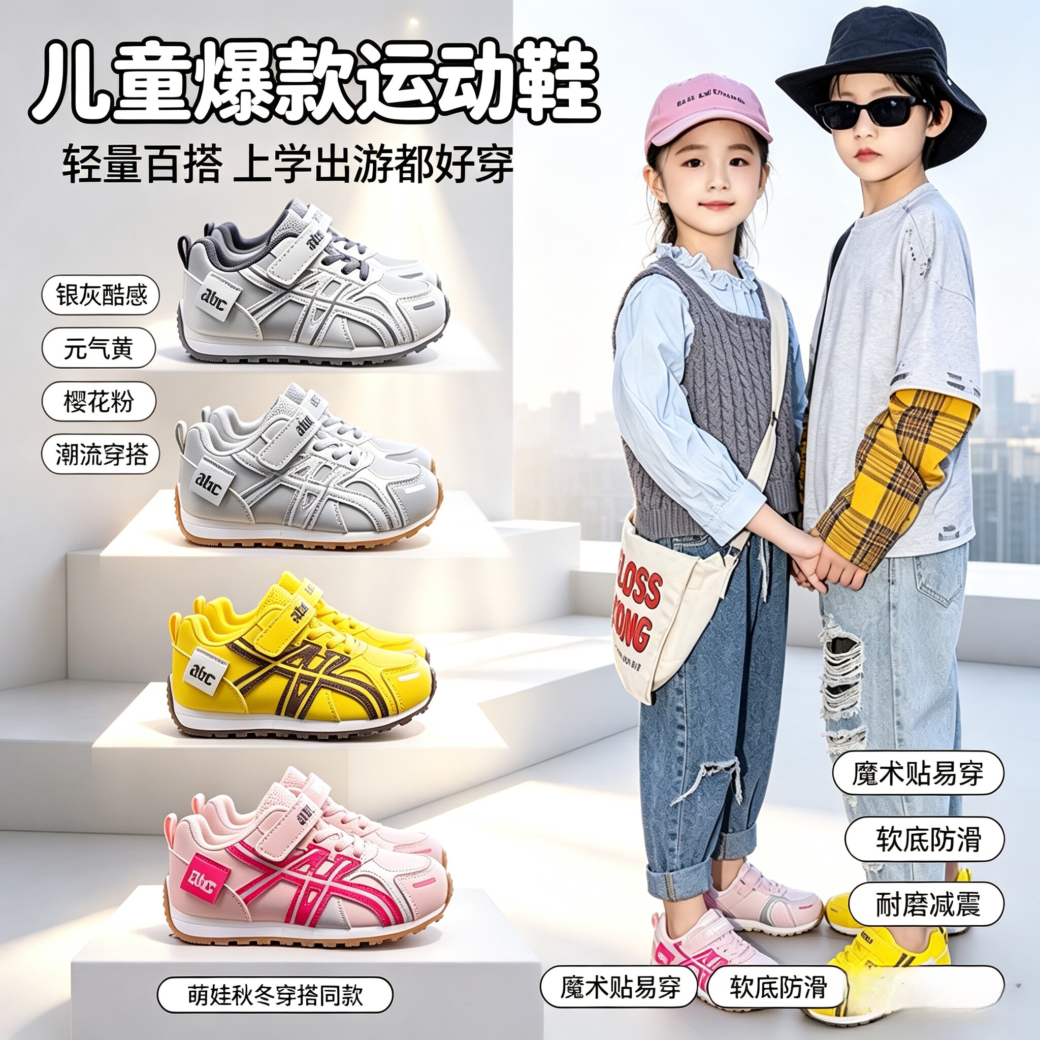 儿童运动鞋童鞋女童运动鞋男童运动鞋滑休闲百搭潮鞋小男孩机能鞋