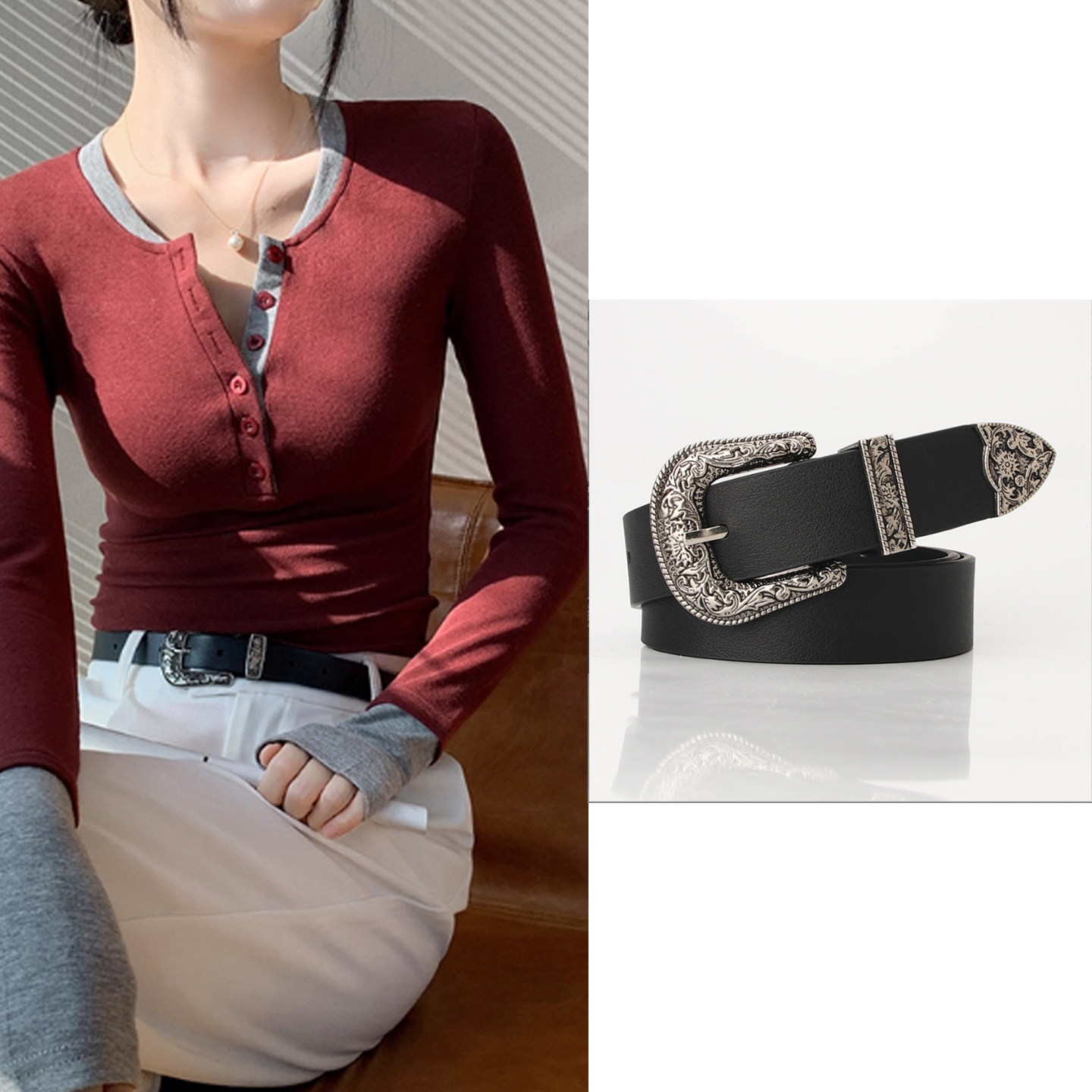 美式复古Y2K黑色女士腰带2.8cm