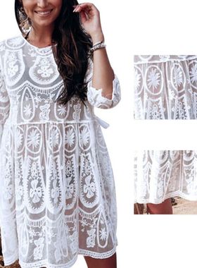 Lace Cutout Beach Resort Sun Coverup蕾丝镂空沙滩度假防晒罩衫