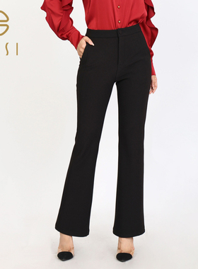 百丝BCVOGA高腰显瘦垂坠感加绒长裤2024冬季新品百搭通勤微喇裤