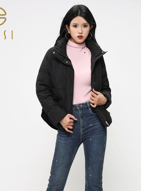 百丝/BCVOGA百搭时尚简约外套2024冬季新品纯色保暖短款羽绒女