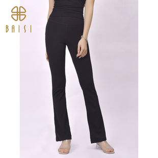 百丝简约百搭黑色长裤2024夏季新品休闲风运动裤外穿微喇叭裤
