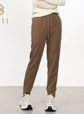 百丝/BCVOGA宽松显瘦卫裤2024秋新品绑绳束脚运动休闲加绒长裤女