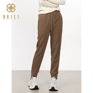 百丝/BCVOGA宽松显瘦卫裤2024秋新品绑绳束脚运动休闲加绒长裤女
