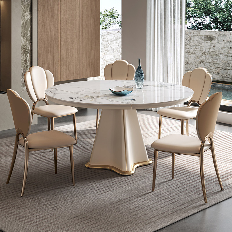 意式依诺岩板餐桌小户型伸缩旋转变圆简约轻奢高端别墅饭桌椅组合,住宅家具,岩板餐桌,淘宝优惠券,粉丝福利购,淘宝优惠卷