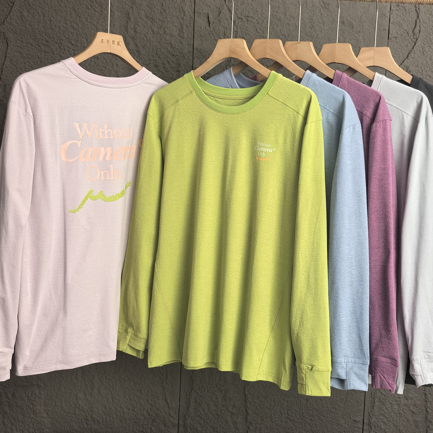 糖果色系！山系男女抗菌吸湿速干休闲运动字母印花长袖T恤打底衫