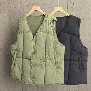 轻便蓬松夹棉马夹夹棉背心 加厚保暖V领棉马甲男士 日系休闲 冬季