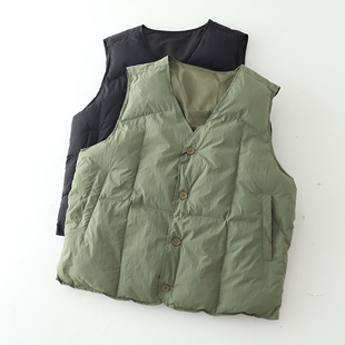 日系复古 冬季休闲棉马甲男女V领外套内搭加厚保暖无袖纯色棉背心
