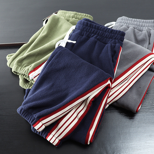 双面蓄热保暖摇粒绒 撞色织带男士束脚休闲裤日系休闲束脚卫裤潮