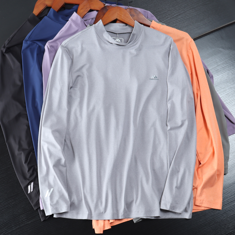 四面弹速干半高领运动男长袖T恤