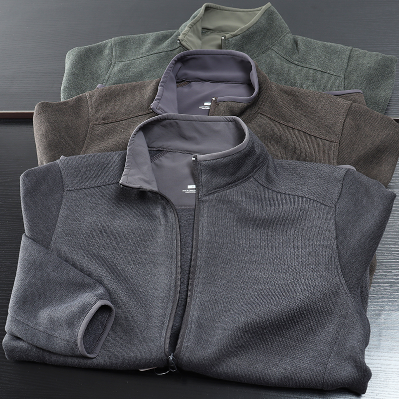 轻量保暖透气针织立领抓绒衣外套