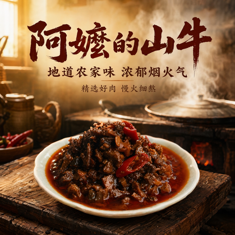 阿嬷的山牛香辣牛肉酱拌饭酱下饭菜慢火细熬农家风味