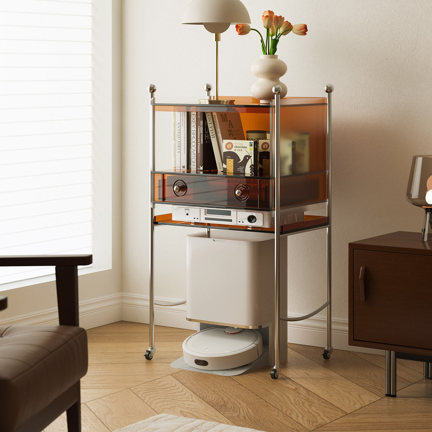 亚克力扫地机器人置物架收纳柜云鲸柜可移动客厅沙发亚克力小边柜