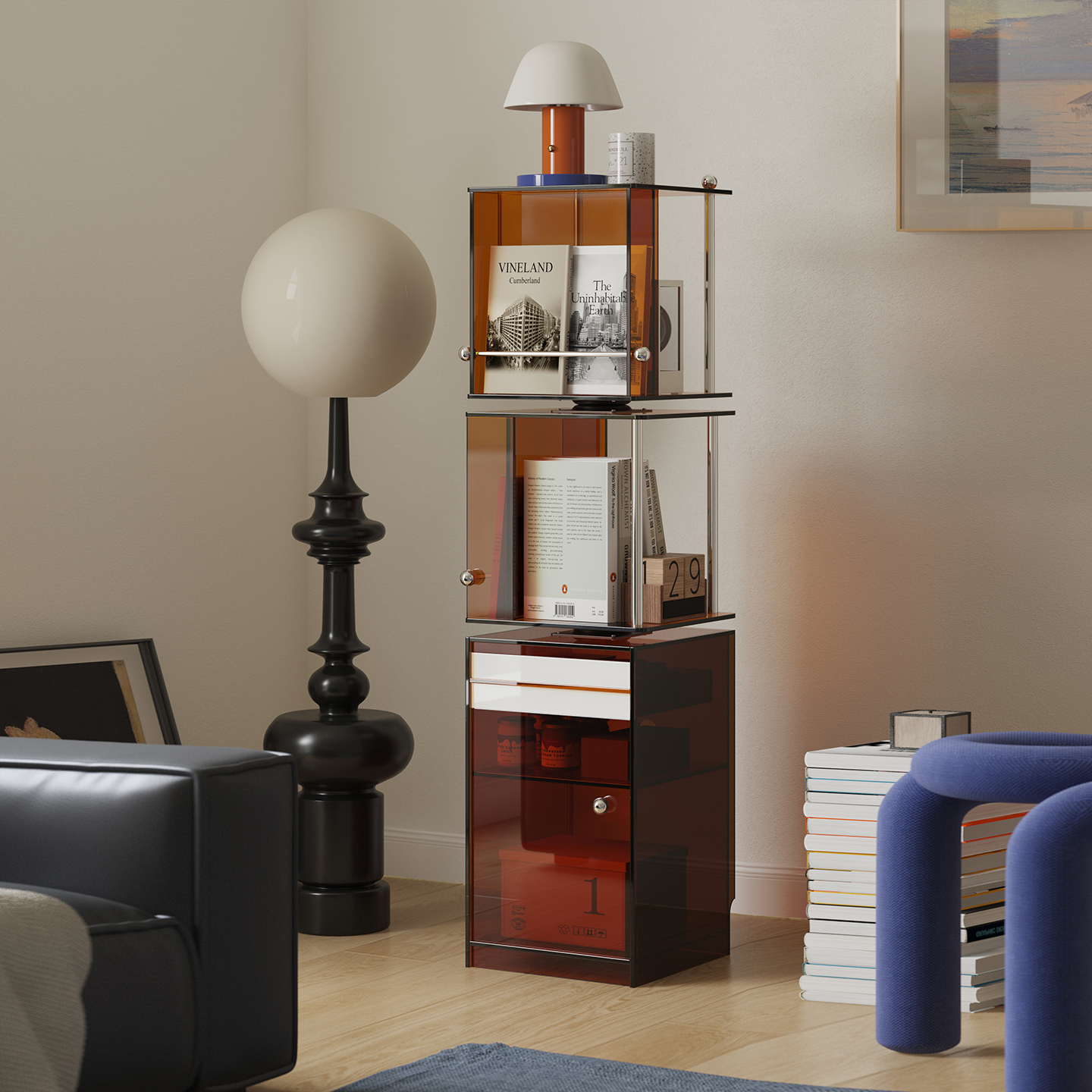 亚克力旋转客厅沙发边柜展示书柜