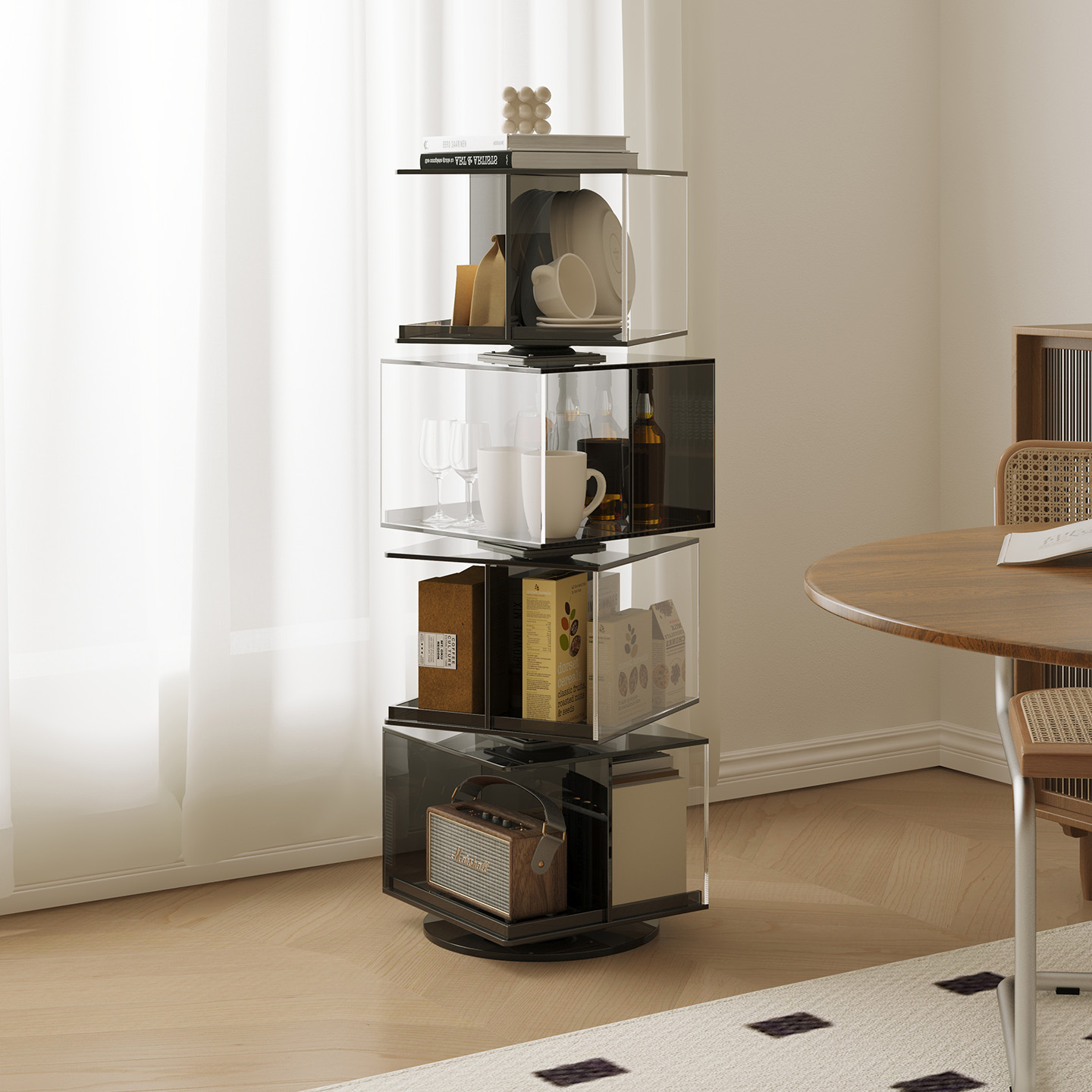 亚克力客厅沙发旋转边几落地书架