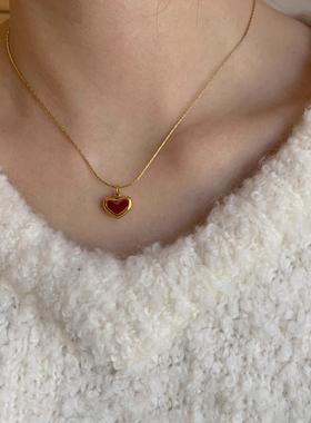 红色爱心钛钢项链小红心吊坠韩系小众甜美秋冬元气少女桃心锁骨链