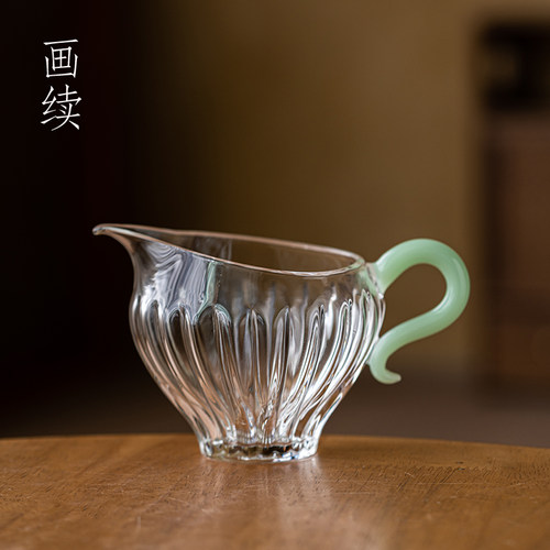 画 画续带把加厚茶具公道杯玻璃高档功夫茶道竖条纹耐高温分茶器