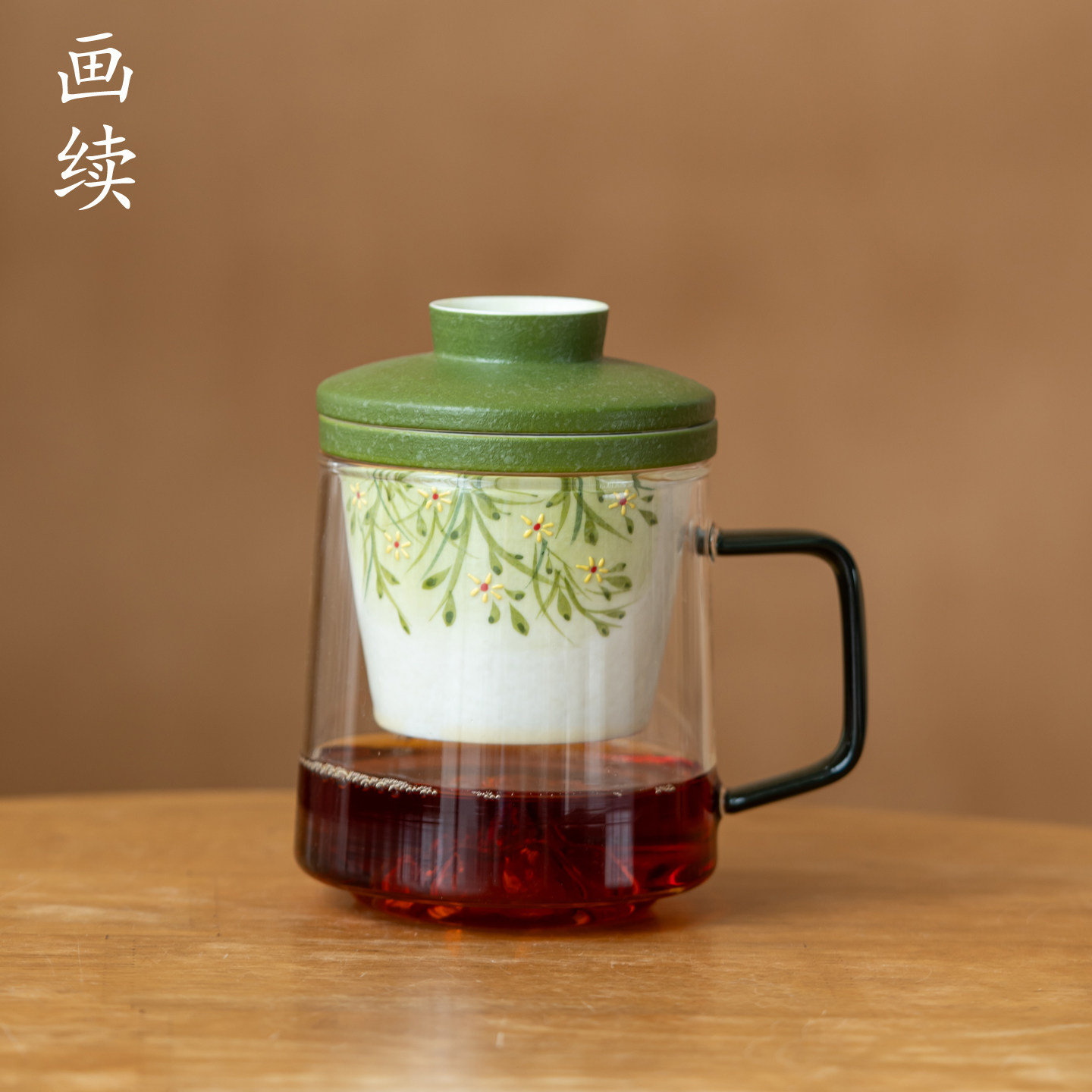 画续手绘小雏菊阅山玻璃办公杯图片