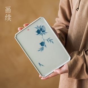 画续草木灰手绘青花石榴干泡盘壶承茶壶底托茶承陶瓷茶点盘果盘