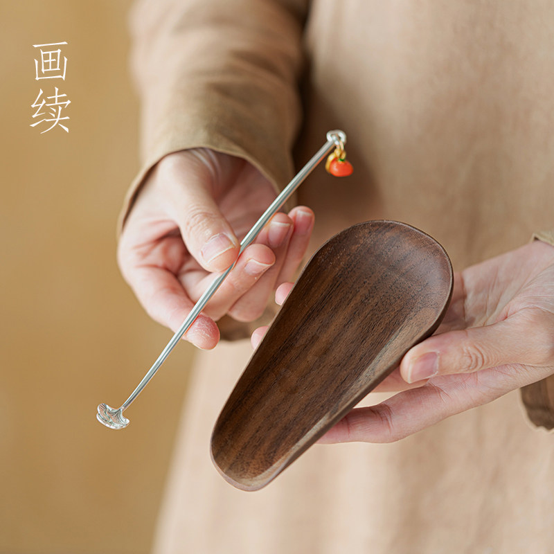 画续手工复古银杏叶茶拨套组茶则茶匙茶扒茶针茶铲茶道零配件