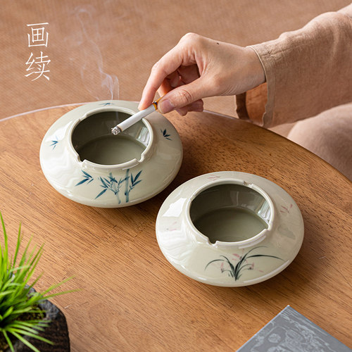 釉下彩纯手绘竹子烟灰缸