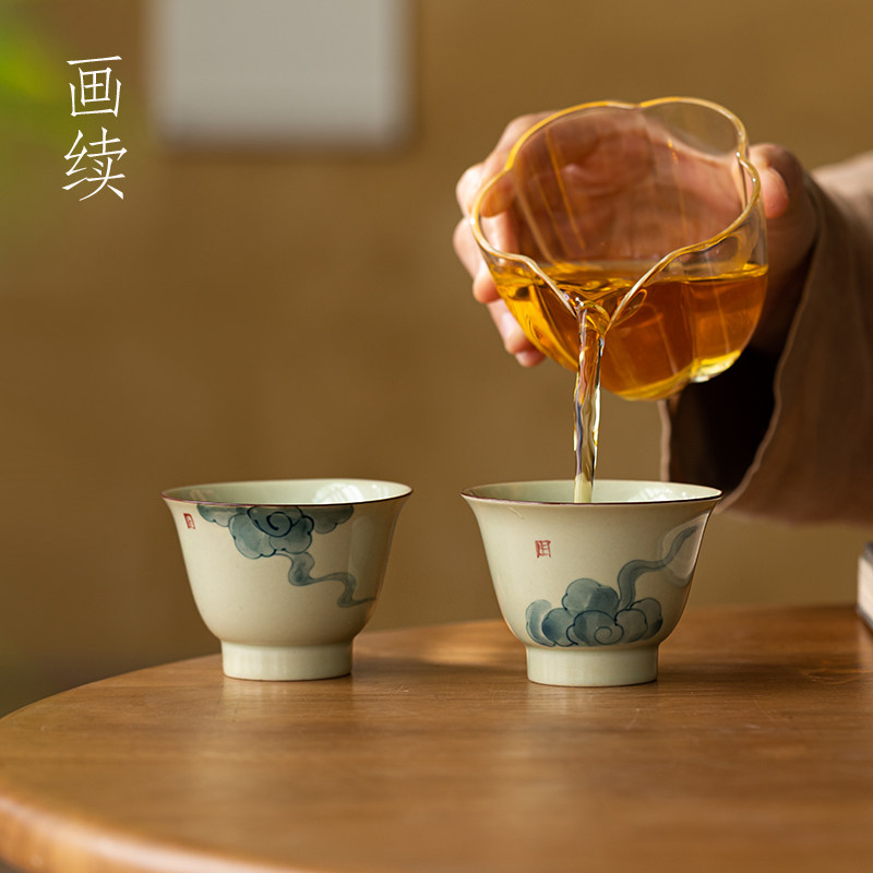 画续草木灰手绘祥云主人杯单杯功夫茶具茶杯单个品茗杯陶瓷专用,餐饮具,茶杯,淘宝优惠券,粉丝福利购,淘宝优惠卷