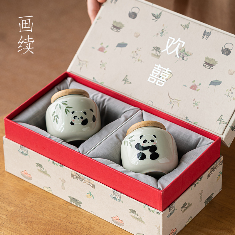 釉下彩手绘熊猫茶叶罐