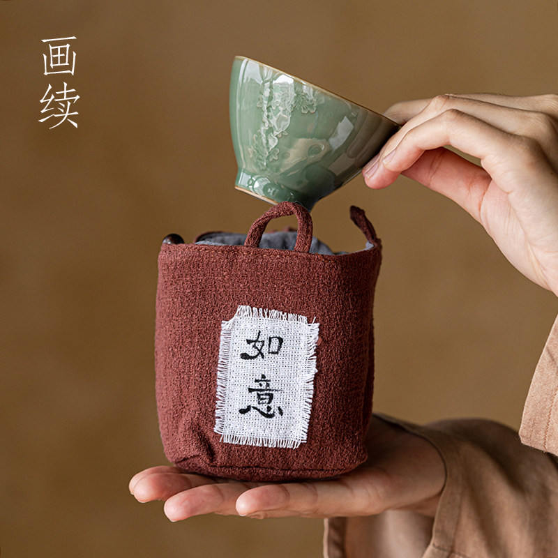 画续国风布艺茶杯便携袋图片