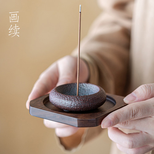 画续创意牡丹花开线香插座室内禅意茶道小香炉茶桌陶瓷香薰炉摆件