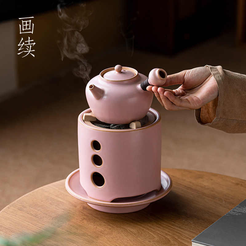 画续炭火木炭围炉煮茶炉碳炉煮茶壶室内全套苏打釉侧把壶陶壶粉色,餐饮具,茶壶,淘宝优惠券,粉丝福利购,淘宝优惠卷