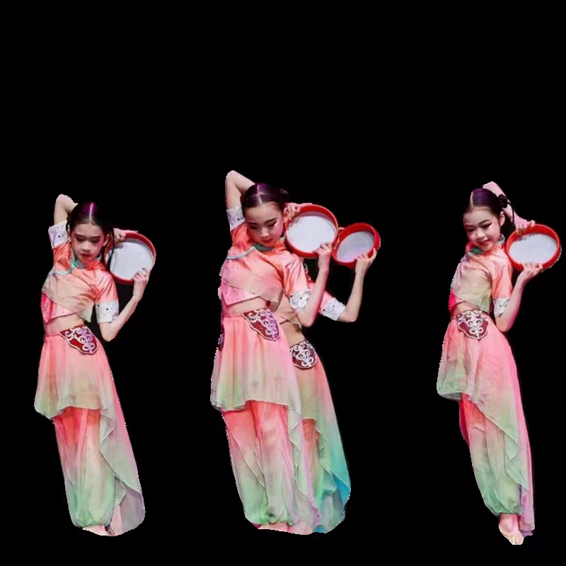 新款儿童古典舞演出服画茶闲情抒舞蹈服装女童伞舞采茶舞表演服装