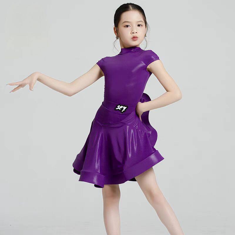 拉丁舞儿童表演服高端比赛规定舞蹈服夏季新款大裙摆女童短袖