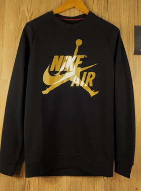 美版现货~Jordan AIR 烫金 抓绒卫衣 男子 宽松 篮球 大码 套头