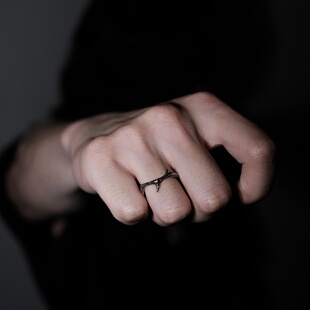 黑饰 荆棘 手工做旧银戒指男女潮复古高级ins先锋设计小众配饰