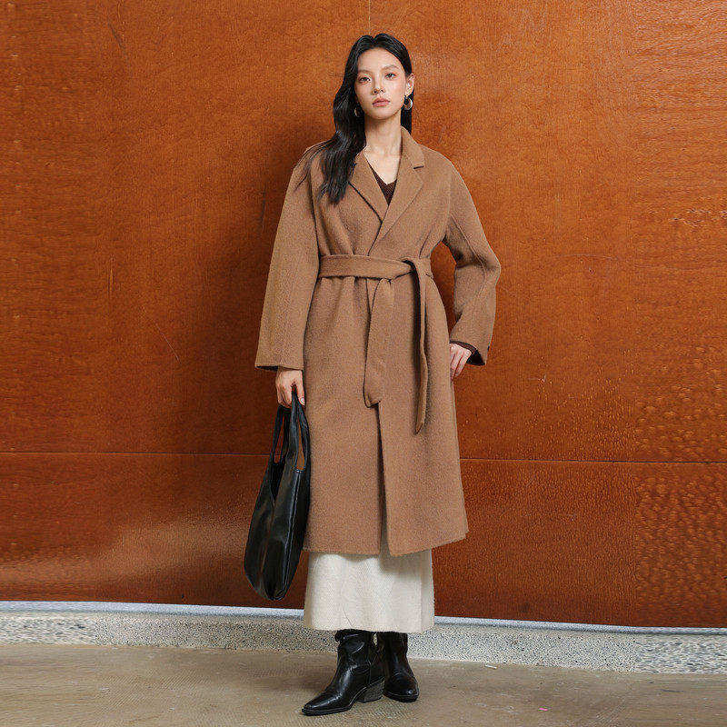 黑标BAIZHUO冬季新款羊毛高级感长款浴袍双面呢毛呢外套AZ4