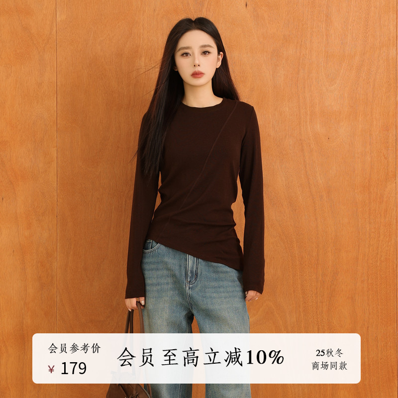 AIRIQI25冬新款褶皱圆领打底衫