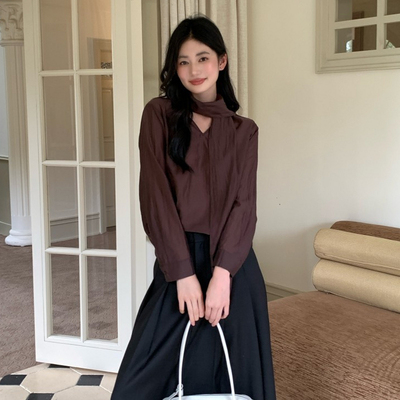 AIRIQI春季新款天丝V领飘带小衫