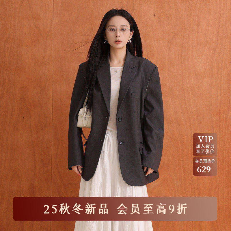 AIRIQI商场同款25秋新款小翻领简约宽松廓形西装外套女AY5