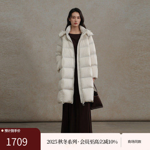 AIRIQI商场同款25冬新款绒绗缝连帽长款白鹅绒羽绒服女AX54YR035