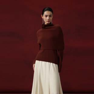 黑标BAIZHUO商场同款25冬新款V领毛衫+披肩羊毛针织套装AZ54TZ498