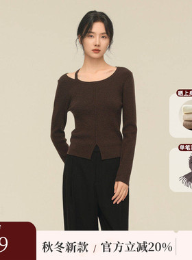 AIRIQI秋季新款休闲简约镂空通勤飘带设计肌理感针织衫AH43MS364