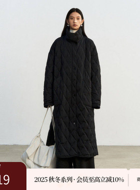 AIRIQI商场同款25冬新款轻薄立领菱格纹下摆开叉羽绒服AX54YR034