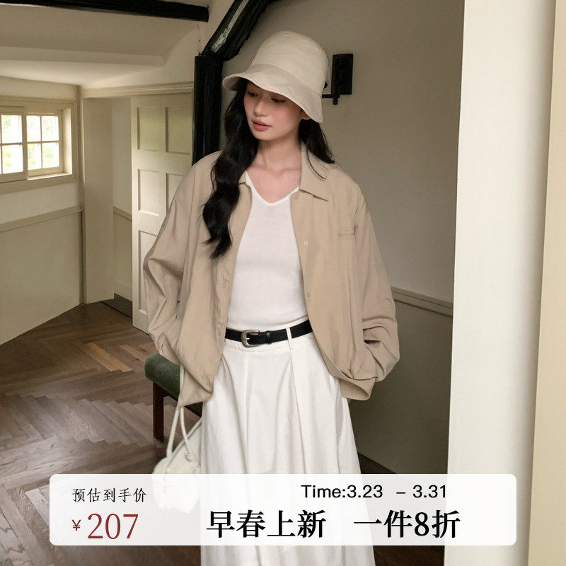 AIRIQI春季新款微皱肌理松弛感翻领落肩袖廓形天丝衬衫AY51