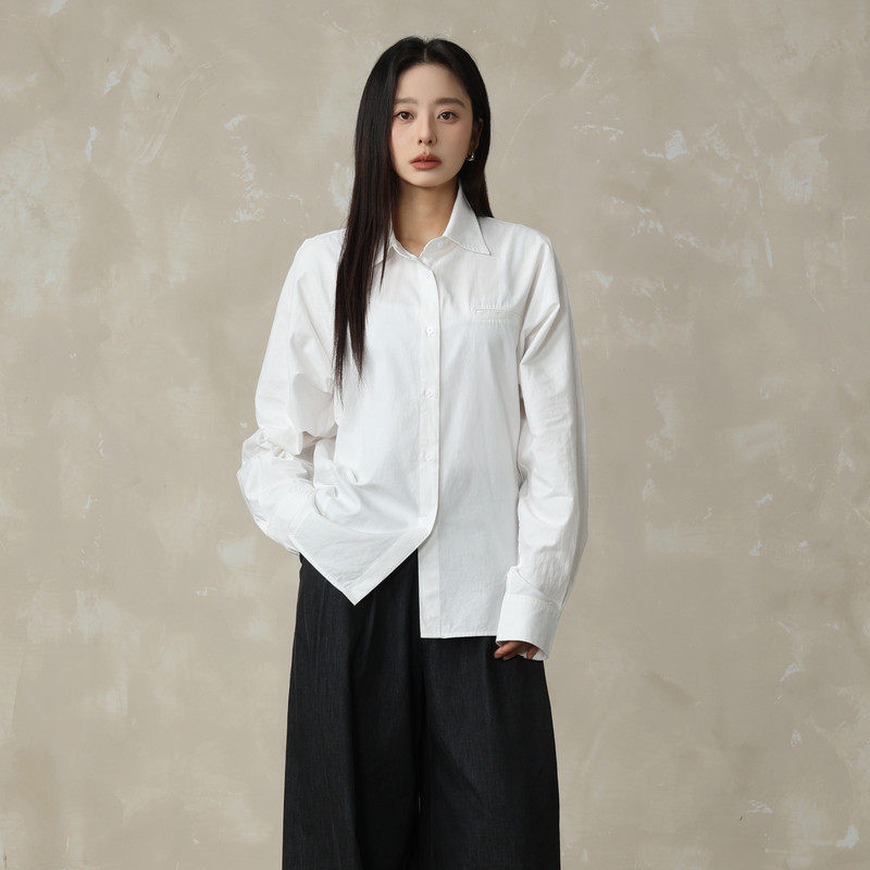 AIRIQI春季新款休闲通勤宽松廓形翻领全棉亲肤长袖衬衫AY53