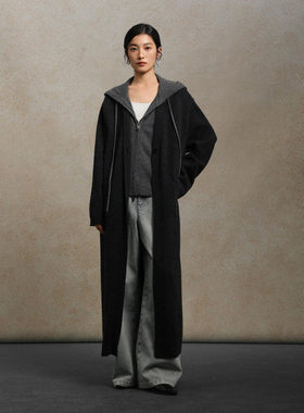 AIRIQI商场同款25秋新款休闲假两件连帽全羊毛针织开衫AX53KS267