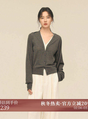 黑标BAIZHUO秋季新款双V领马甲+长袖披肩羊毛针织套装女AZ43TZ166