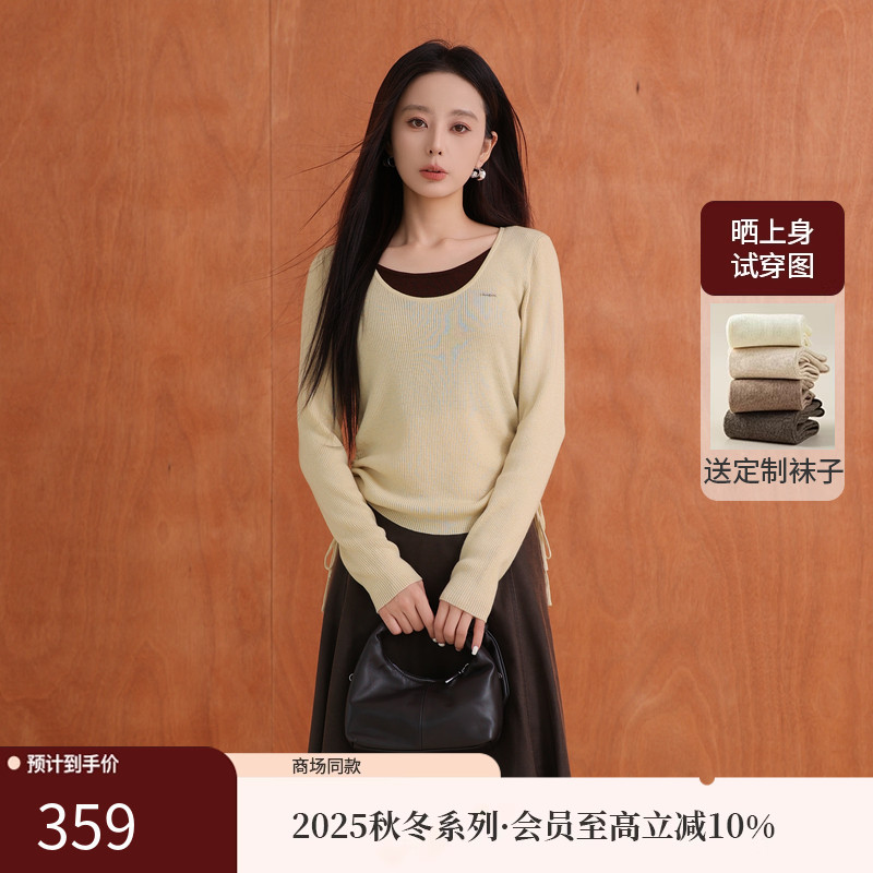 AIRIQI25秋新款撞色假两件针织衫